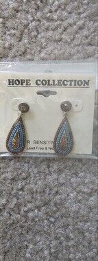 Hope Collection Blue and Brown Teardrop Dangle Earrings